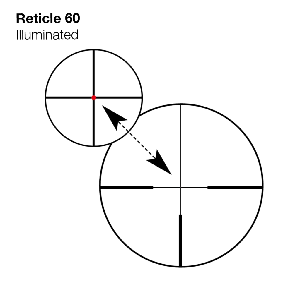 Reticle 60 Illuminated. Kikarsikte, Zeiss V8 1,1-8×24 (60), svart.