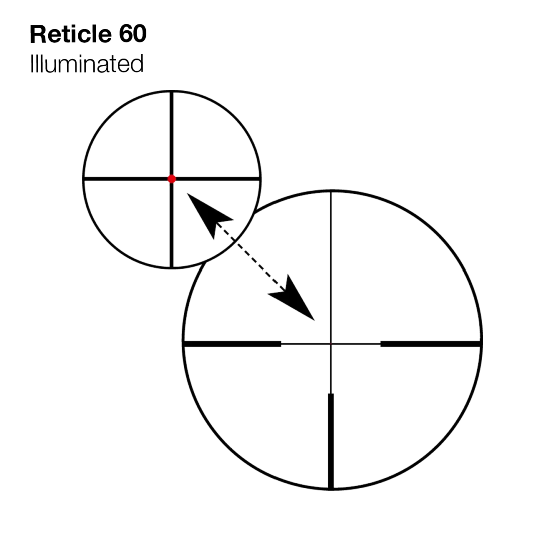 Reticle 60 Illuminated. Kikarsikte, Zeiss V8 1,1-8×24 (60), svart.