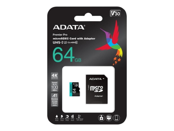 18024 Adata Premier Pro microSDXC 64GB + Adapter, C10